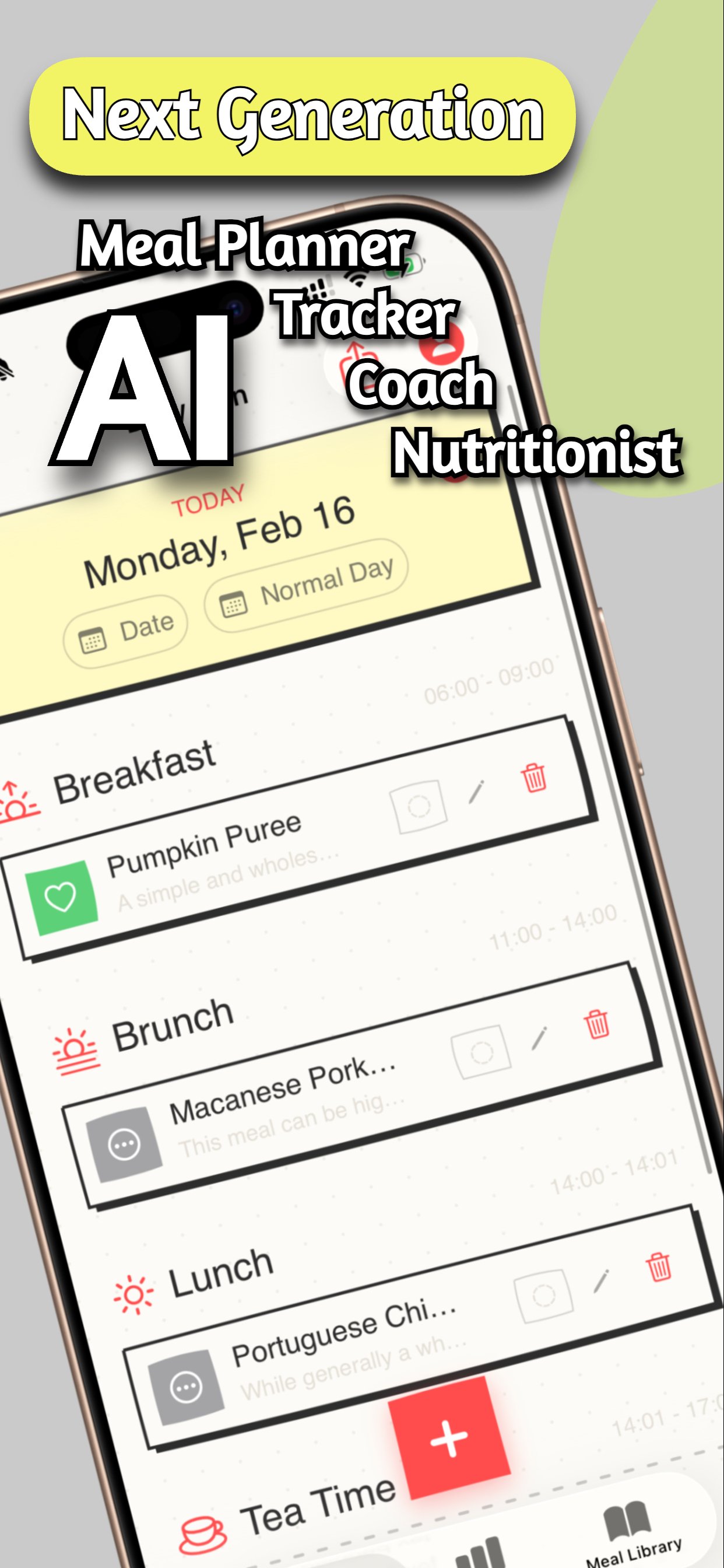 MenuMeld Daily Plan - Plan your meals for breakfast, brunch, lunch, tea time and dinner